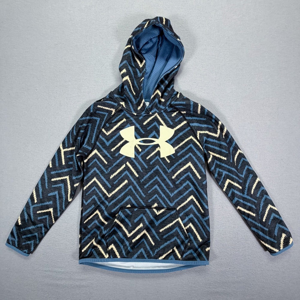 Under‎ Armour Hoodie Kids Youth Medium Blue Excellent Chevron Zigzag ColdGear